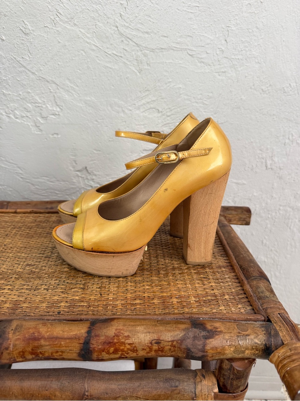 CHANEL - Vintage Yellow/Gold Mary Jane Platform Heels